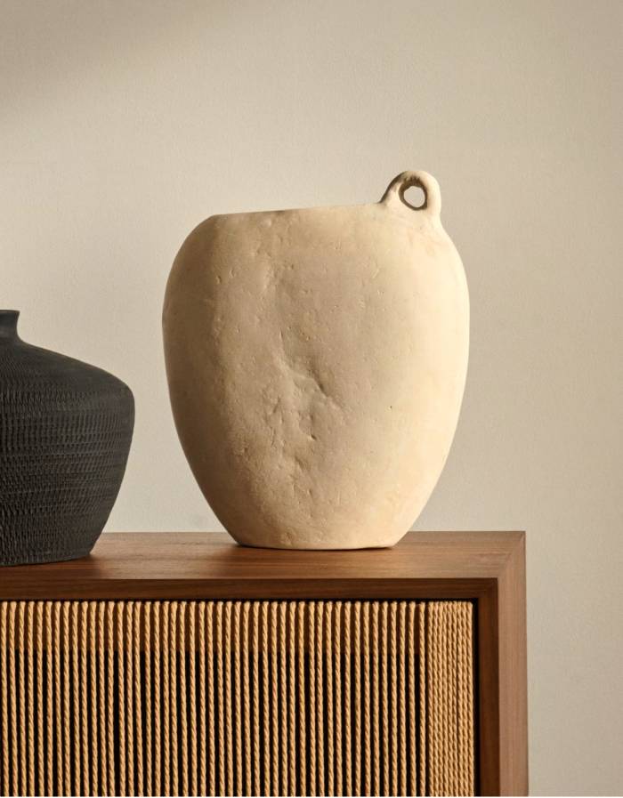 NETI VASE  EN PAPIER MÂCHÉ BLANC 37 CM