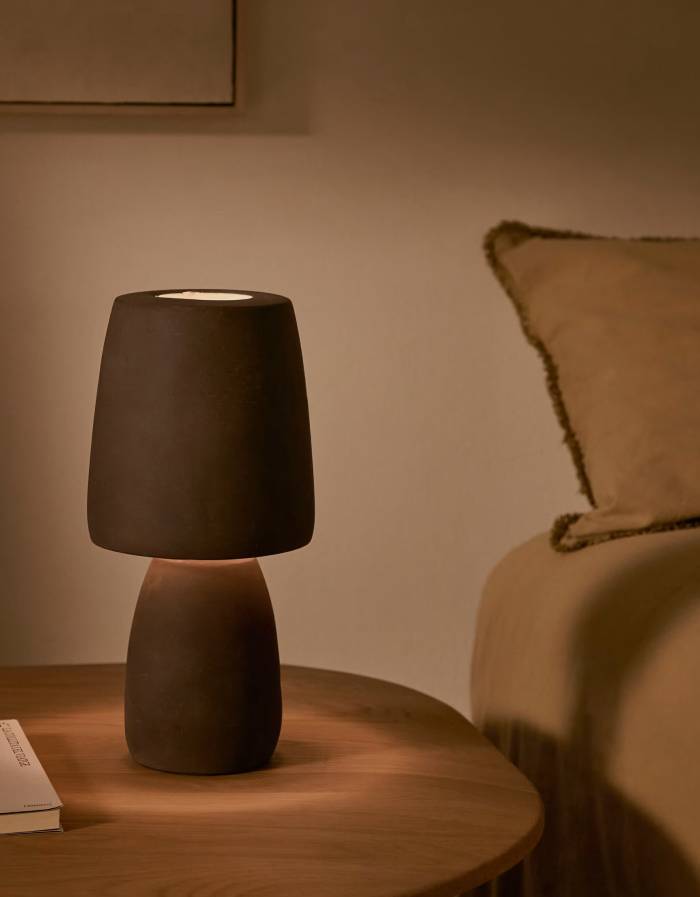 TANDY Lampe de table en terre cuite marron
