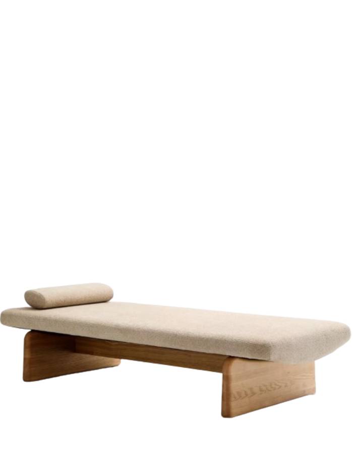 TOPAZ Divan en tissu chenille beige et bois 200cm