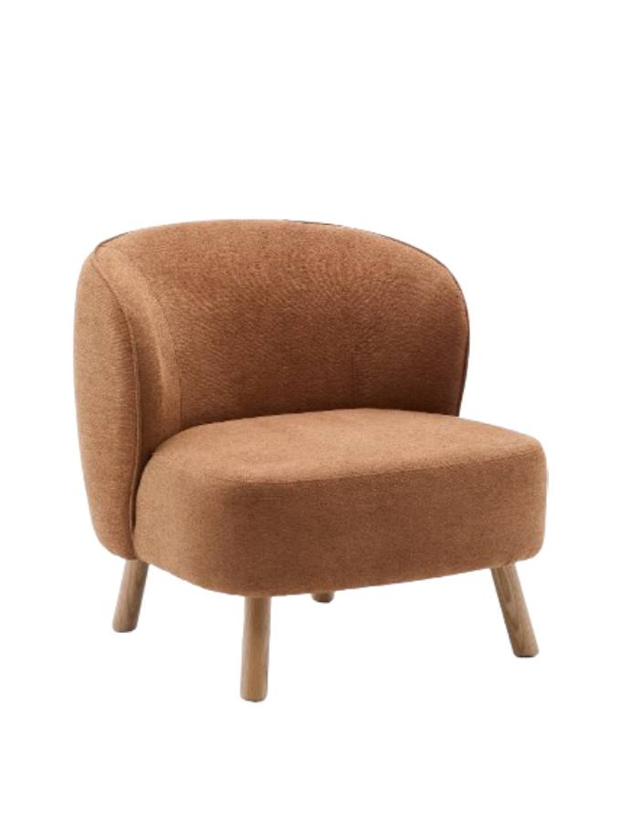 Fauteuil Ulit  tissu chenille terracotta  pieds en bois de hêtre